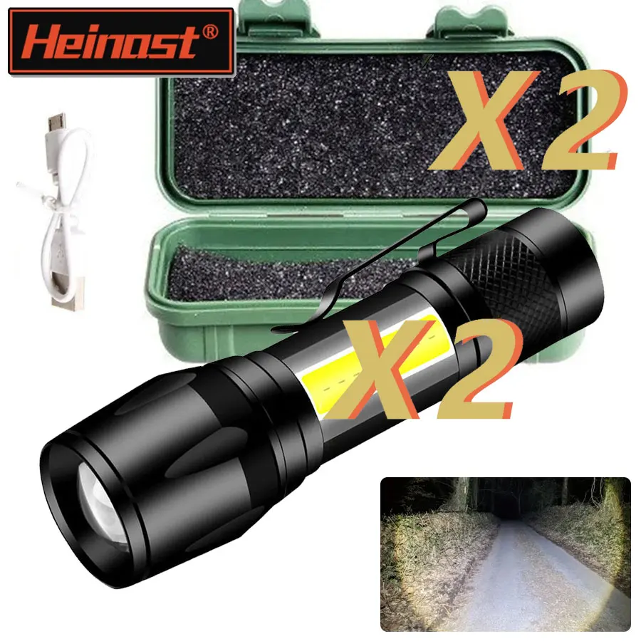 1/2pcs Mini LED Flashlight COB+XPE Portable Torch Charging Camping Lantern Zoomable Focus Light Tactical Lamp with Pen Clip