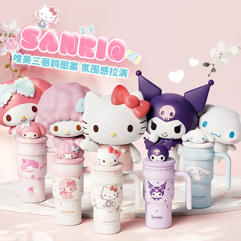 Nuevo Sanrio Faimly Hellokitty Cinnamoroll Meldy Piano 700ml taza de agua taza de paja de gran capacidad periférico de animé taza térmica regalos