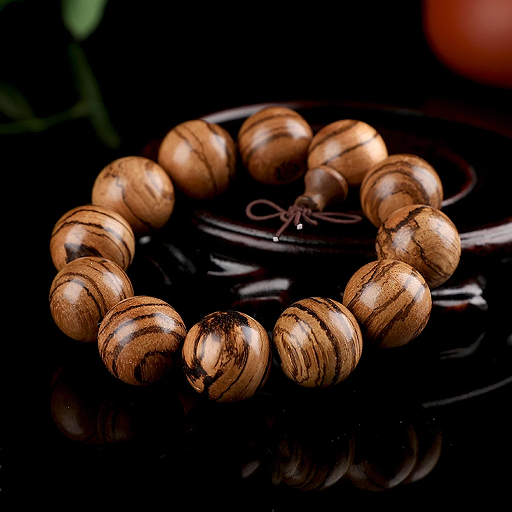 Wholesale Vietnam Agarwood Wooden Bracelets Tiger Pattern Buddha Round Beads Hand String Jewelry Men Christmas Gift