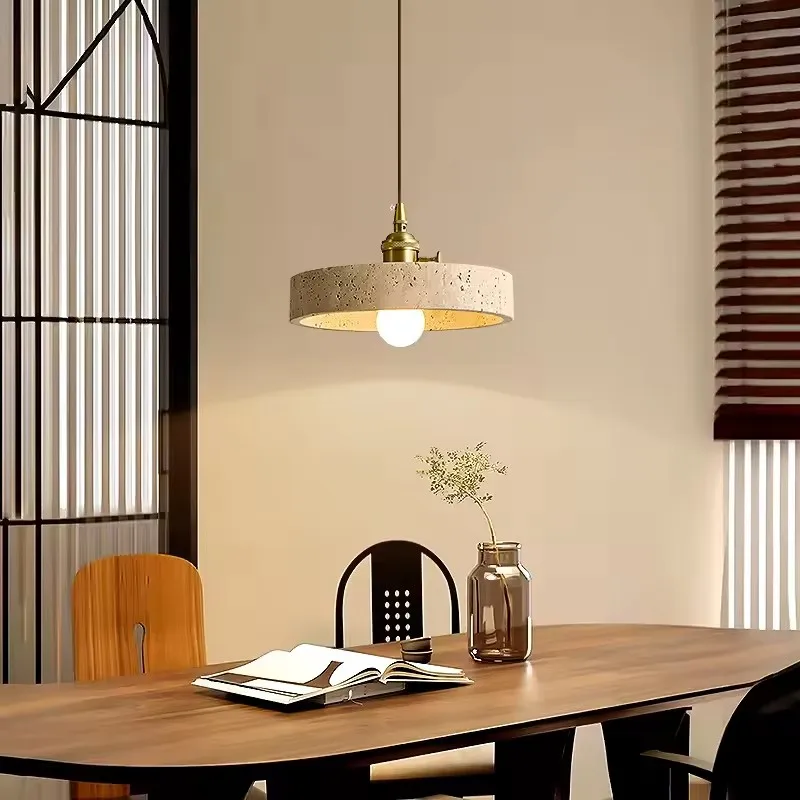 الحديثة الأصفر الترافرتين قلادة مصباح الشمال بسيط نجف يُعلق بالسقف لغرفة النوم غرفة الطعام فندق وابي سابي قلادة مستديرة الخفيفة #1
