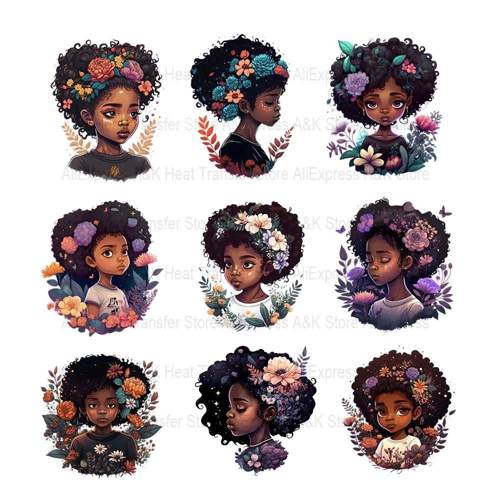 

Beautiful Black Girl Clothes Stickers Iron Patches Sublimation Afro Gril Iron-on Transfers for Clothing Transfer Thermal Decals