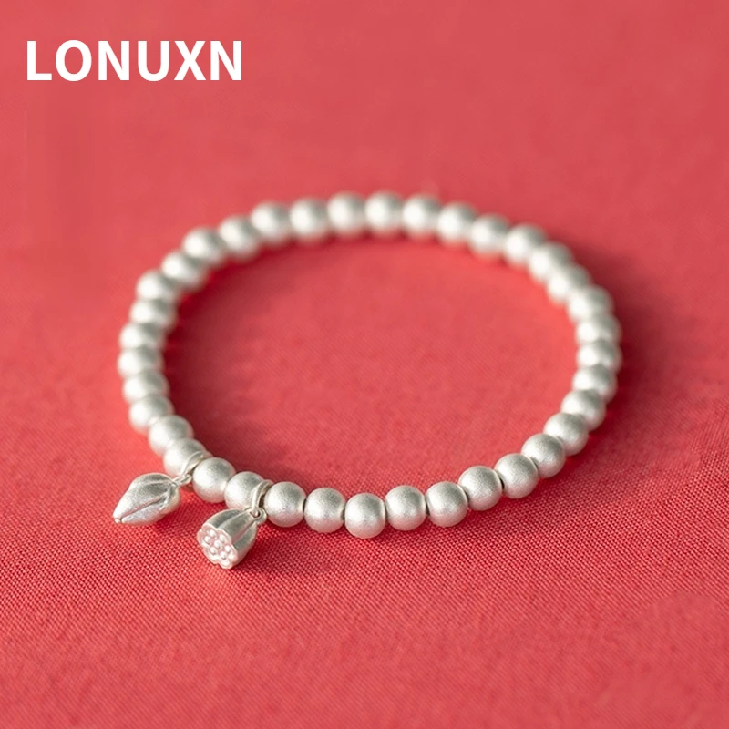 

High Quality Lotus Tassel 925 Sterling Silver Natural Creative Handmade Designer Fine Jewelry Ethnic Vintage Female Bracelet