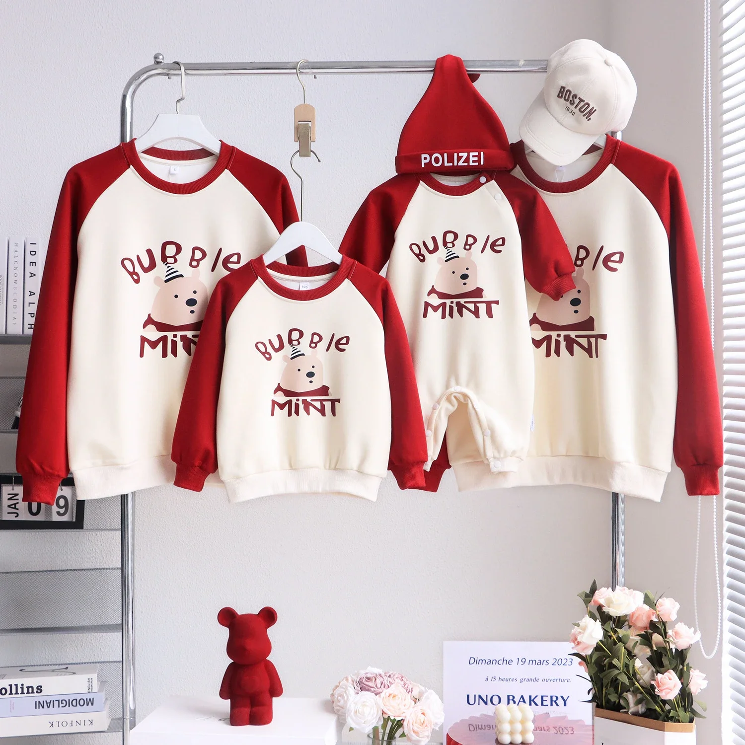 

New Year Family Christmas Red Sweatshirts Funny Parent-child Matching Thick Clothes Dad Mom and Son Daughter Tops Baby Bodysuit