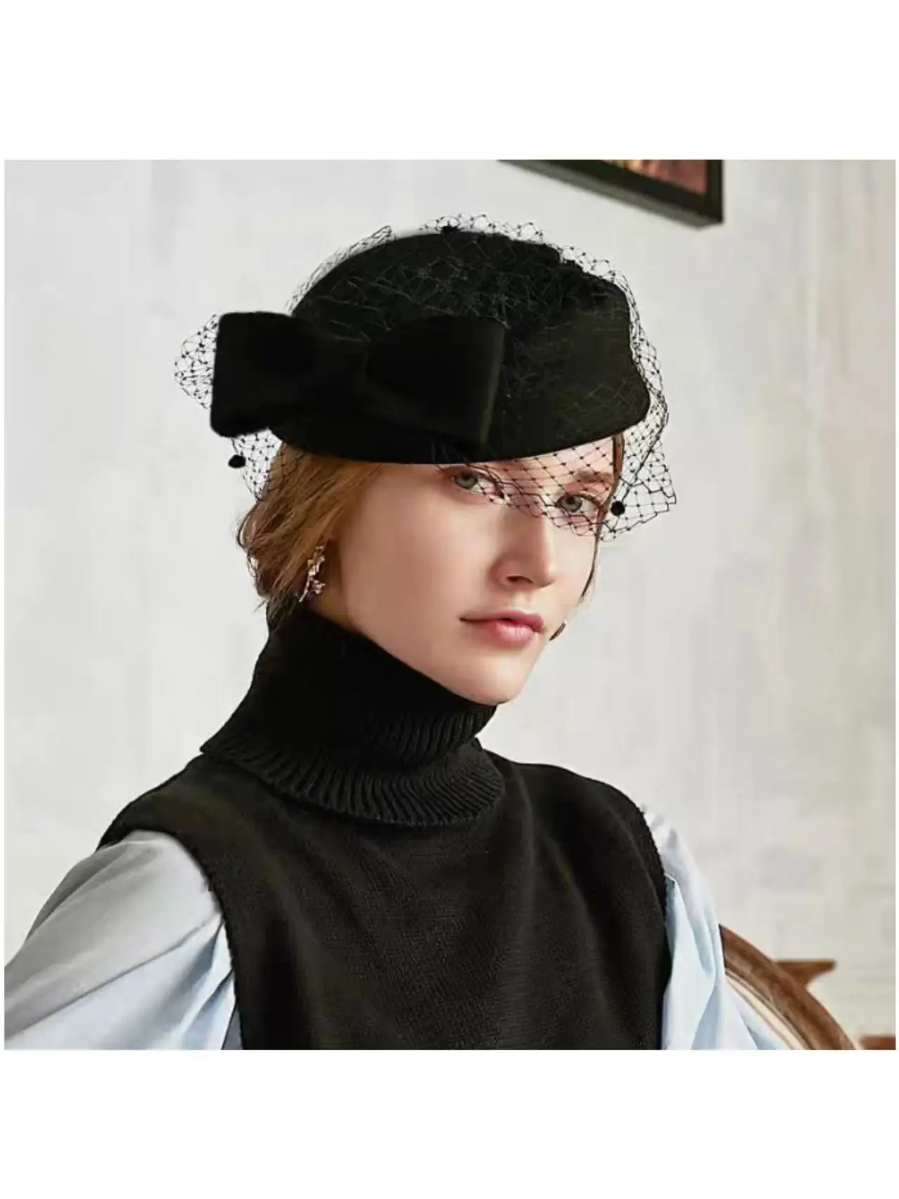 

Autumn and winter hats, women's high-end feel, warm felt, small top hat, jazz hat