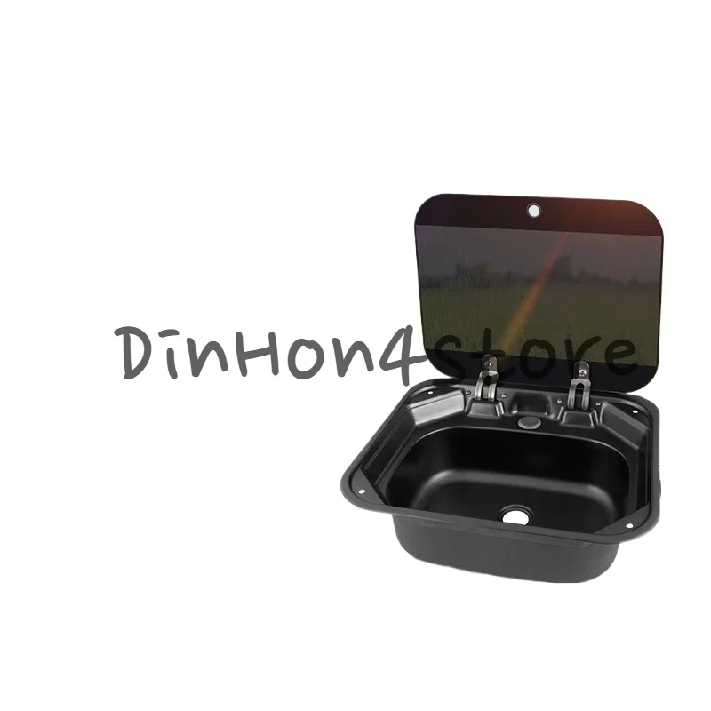 RV flip sink 304 stainless steel square single slot, car covered basin, camper car kitchen vegetable sink