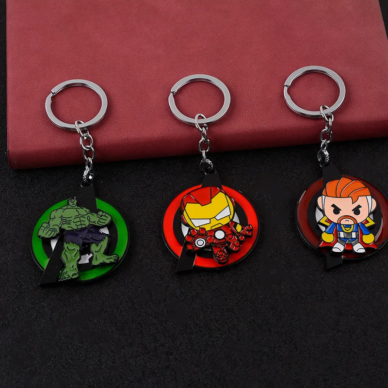 Marvel Cartoon The Avengers Alloy Rotatable Keychain Spiderman Iron Man Captain America Thor Keyring Gifts for Kids Friends