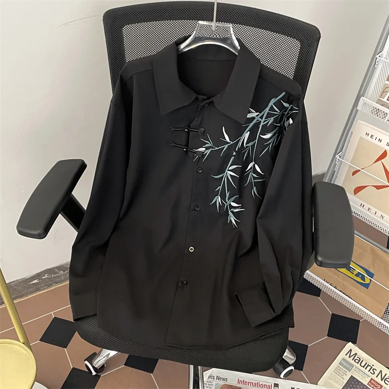 

Мужская удлиненная рубашка большого размера на осень-зиму, с вышивкой, на пуговицах, повседневная, из хлопка, рабочая одежда, молодежный стиль, с цветочным принтом