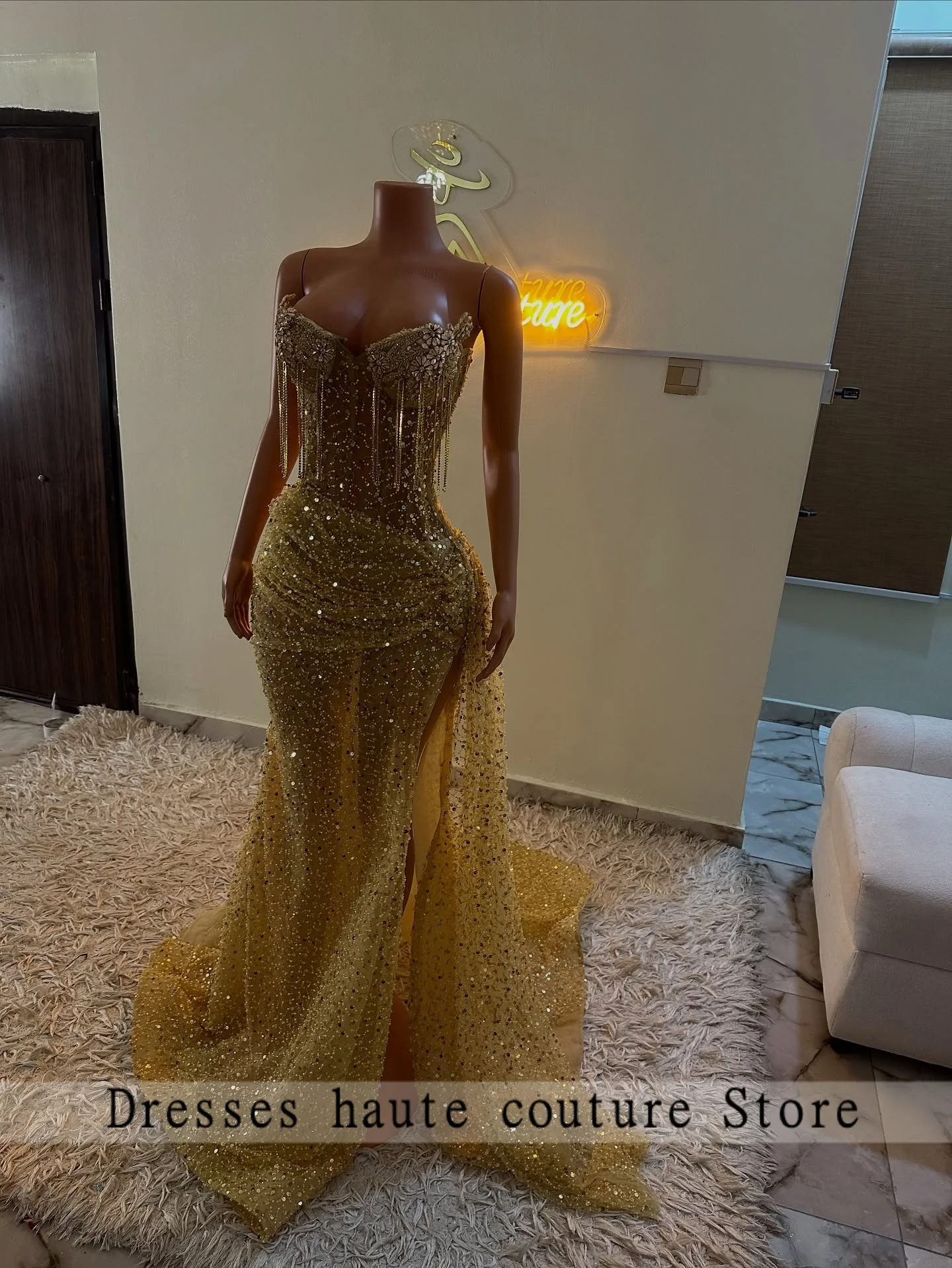 جديد لامعة الذهب الترتر حورية البحر فستان حفلة موسيقية للفتيات السود الأفريقيات 2026 شرابة رداء حفلات رسمية فساتين السهرة حسب الطلب