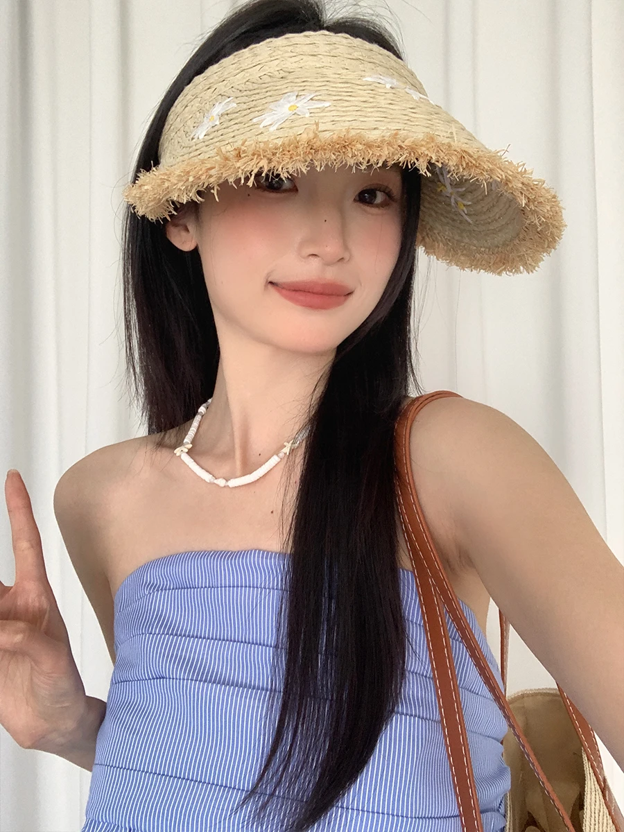 Raffia Sun Hat With Open Crown For Women For Spring And Summer For Seaside Travel And Vacation To Shield From Sun And UV Rays