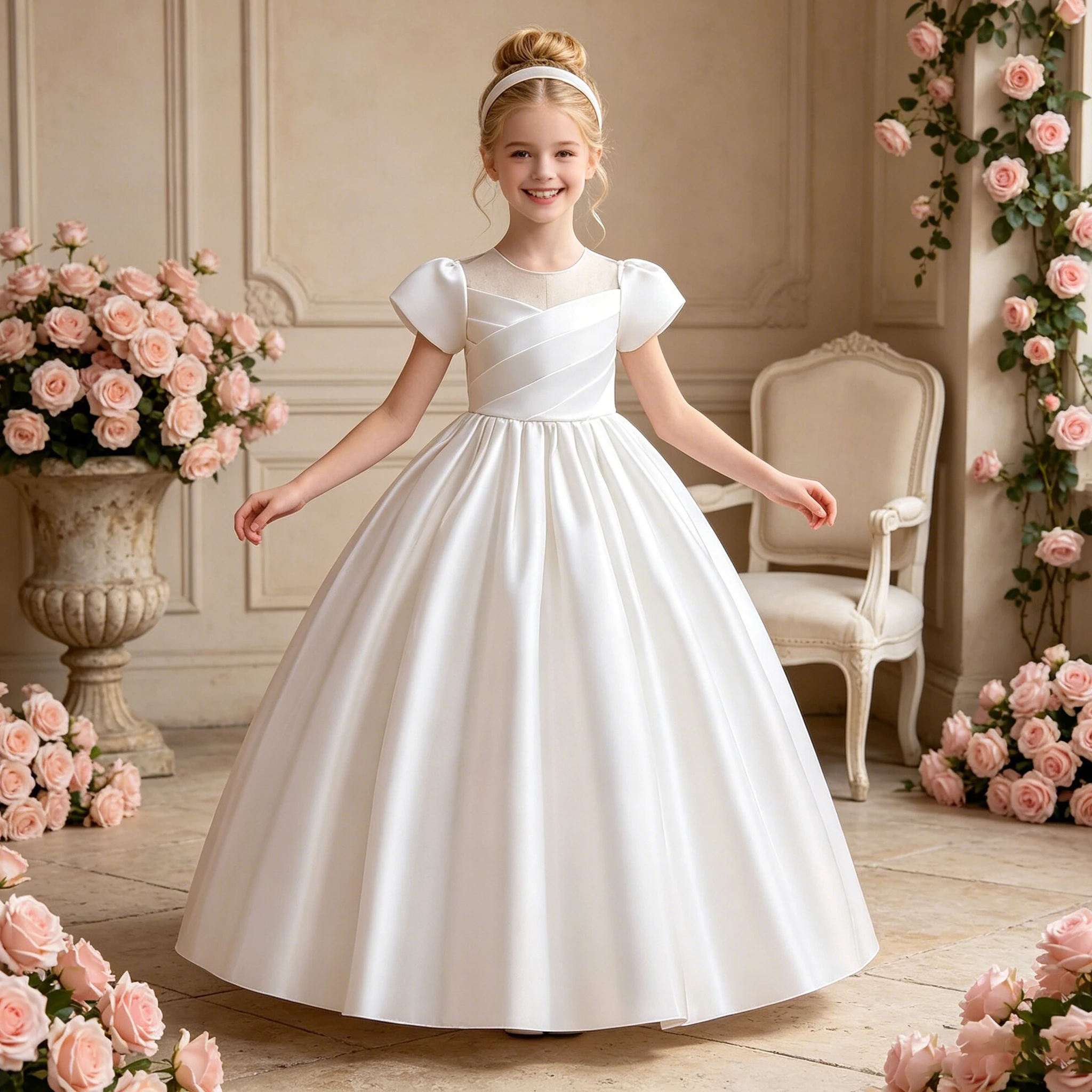 Elegante Brautjungfern Party Mädchen Kleider Cerenony Taufe Hochzeit Prinzessin Ballkleid für Mädchen Rosa Erstkommunion Geburtstagskleid