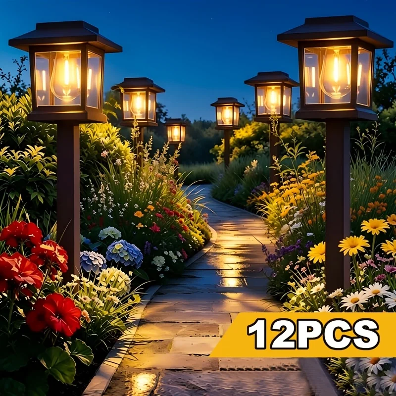 12pcs Solar Pathway Lights Outdoor, Bright LED Solar Outdoor Lights, IP44 Waterproof, Smart Light Sensor, Suitable for Courtyard, Driveway, Walkway, Residential Decoration, Carnival Decoration, Easter Decoration, And Valentine's Home Decoration
