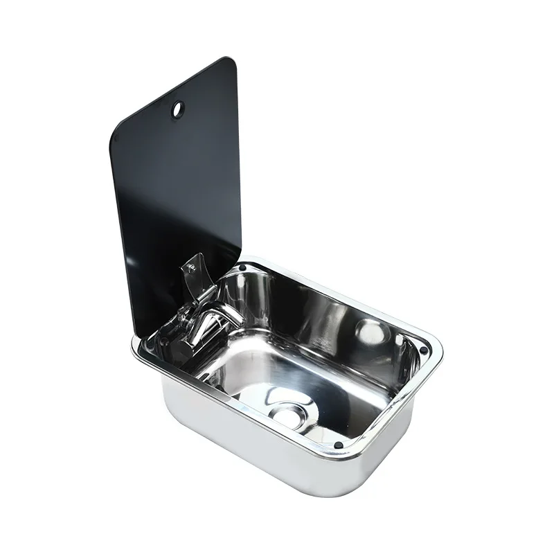 RV Sink Small Narrow Stainless Steel with Glass Cover Deep Stainless Car Vessel Sink 304 Stainless Steel Vegetable Washing Basin