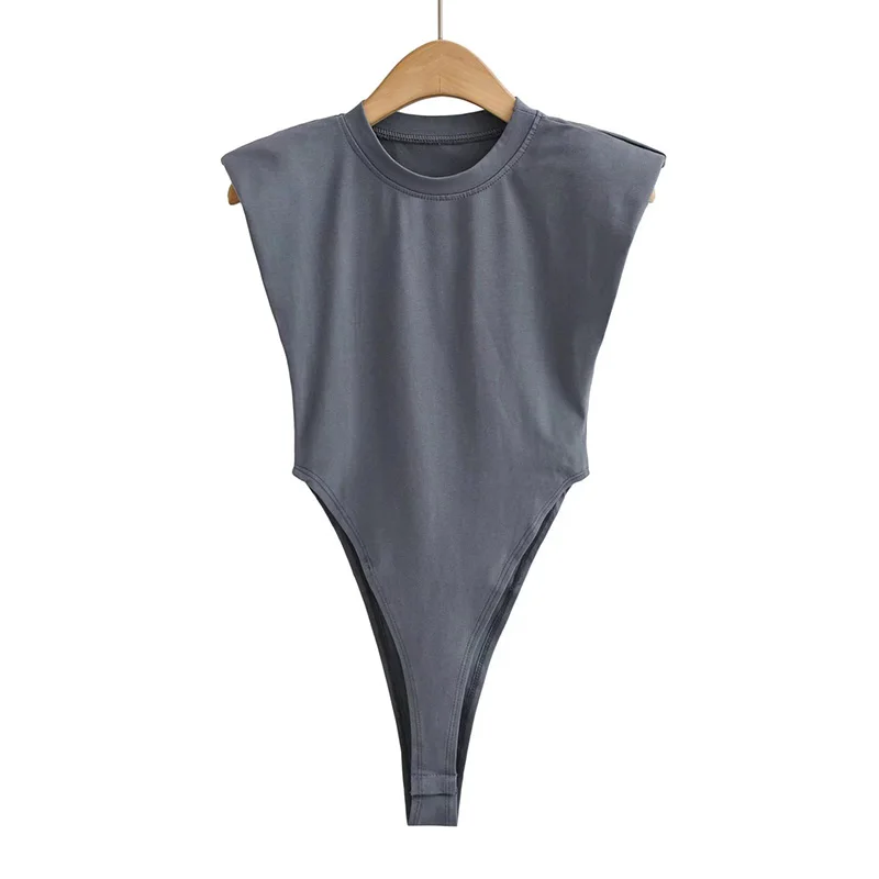 Sexy tops women 2024 Summer one-pieces bodycon bodysuit padded shoulder bodysuit black sleeveless body suits for women white
