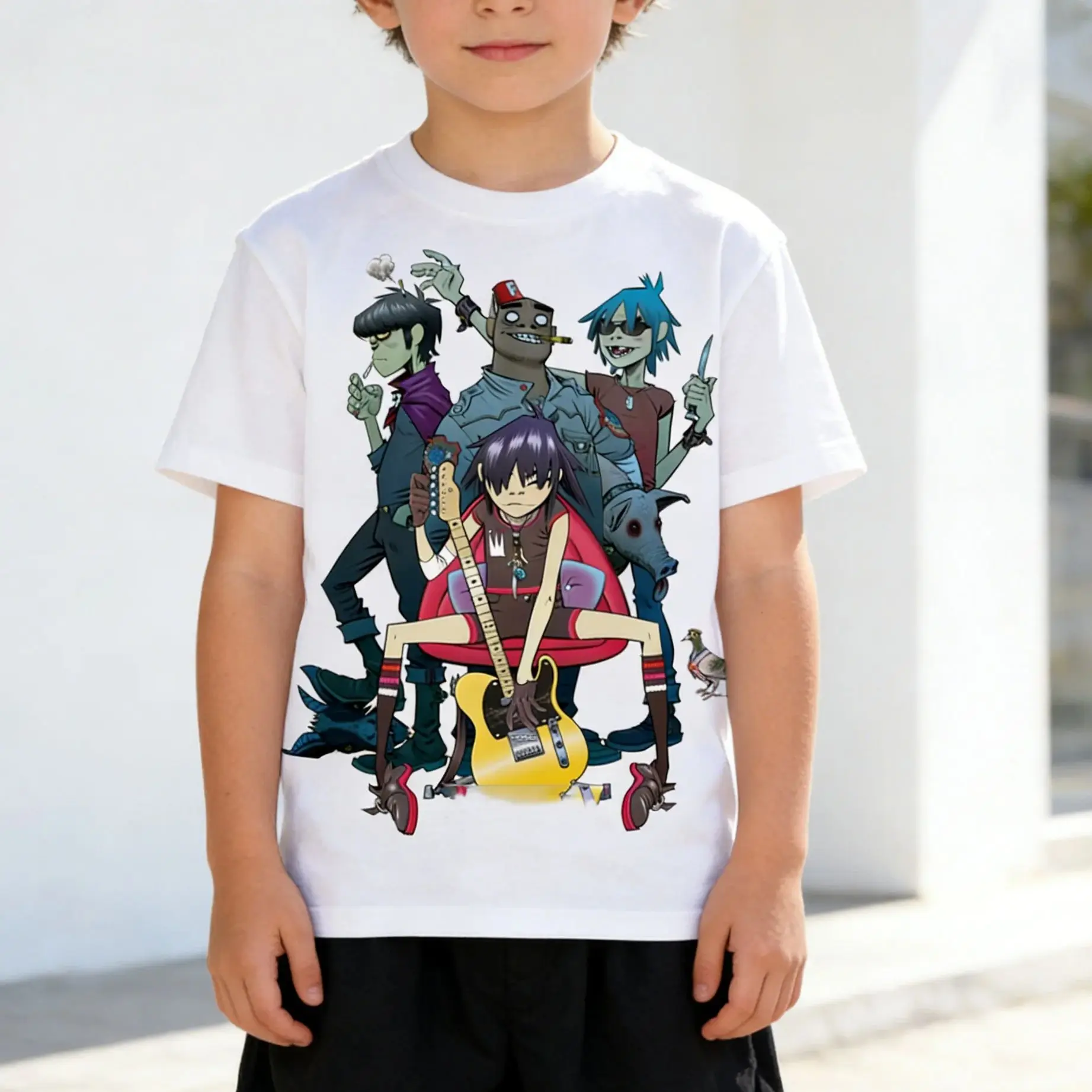 Camiseta de banda de Rock Gorillaz, camiseta de gran tamaño a la moda para niños, camisetas Unisex para niños, camiseta para niño, Camisetas Kawaii para Hombre