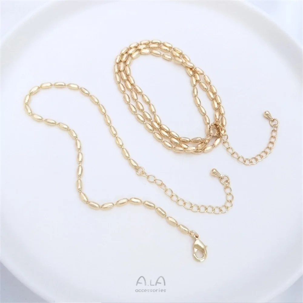 14K الذهب اللون الأرز عقد من اللؤلؤ الترقوة سلسلة سلسلة عنق حبة سلسلة سوار DIY اليدوية دلاية مجوهرات