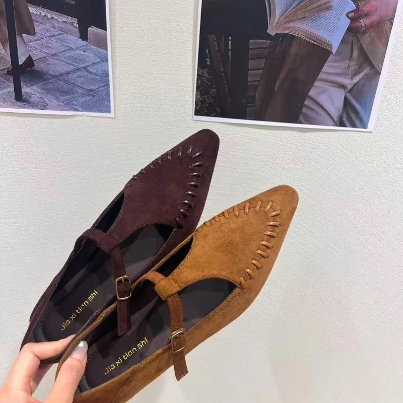 

Осенняя женская обувь, замшевая элегантная обувь с острым носком, рабочая обувь Zapatillas De Mujer, новинка 2025, модные женские туфли на плоской подошве с пряжкой на платформе