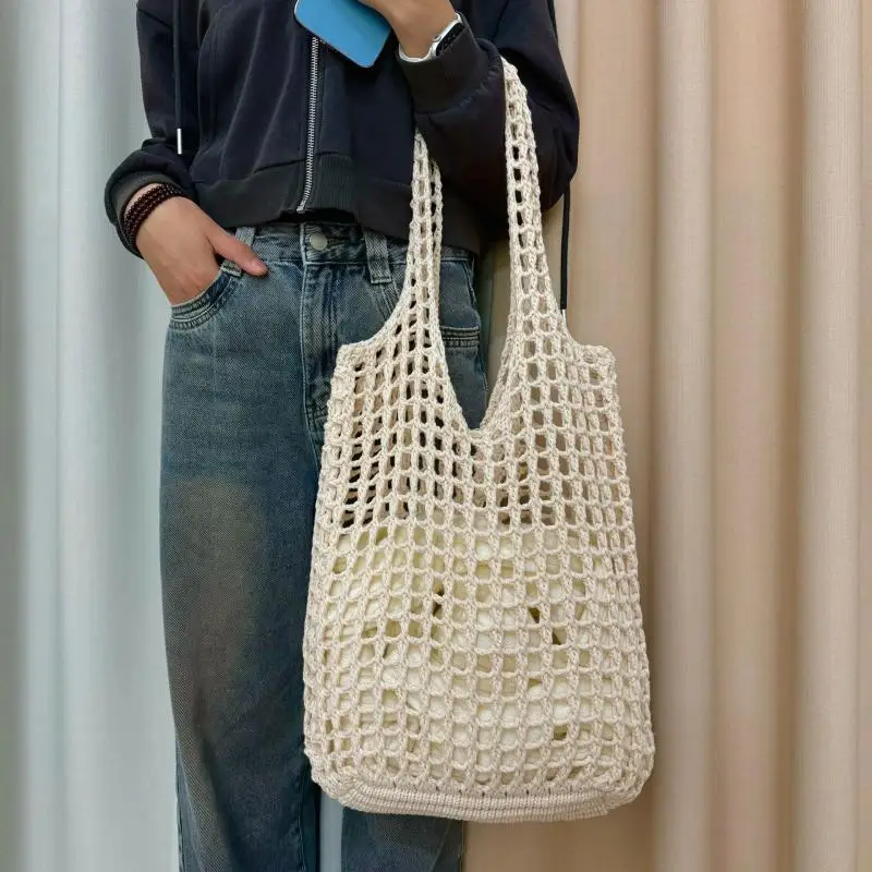 

Bohemian Woven Shoulder Bags Fashion Crochet Tote Bags for Women Summer Large Capacity Beach Bag Hollow Out Knitted Handbag