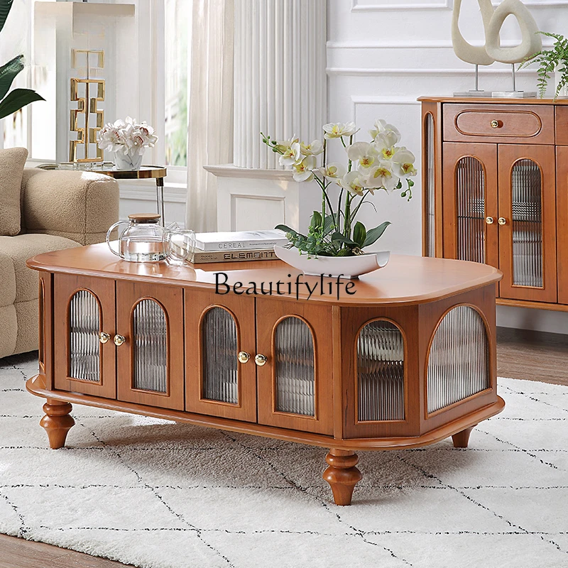 

Французский Ретро чайный столик из твердой древесины в стиле кремового фотостолика роскошный и простой гостиной креативный кофейный столик Тумба для телевизора