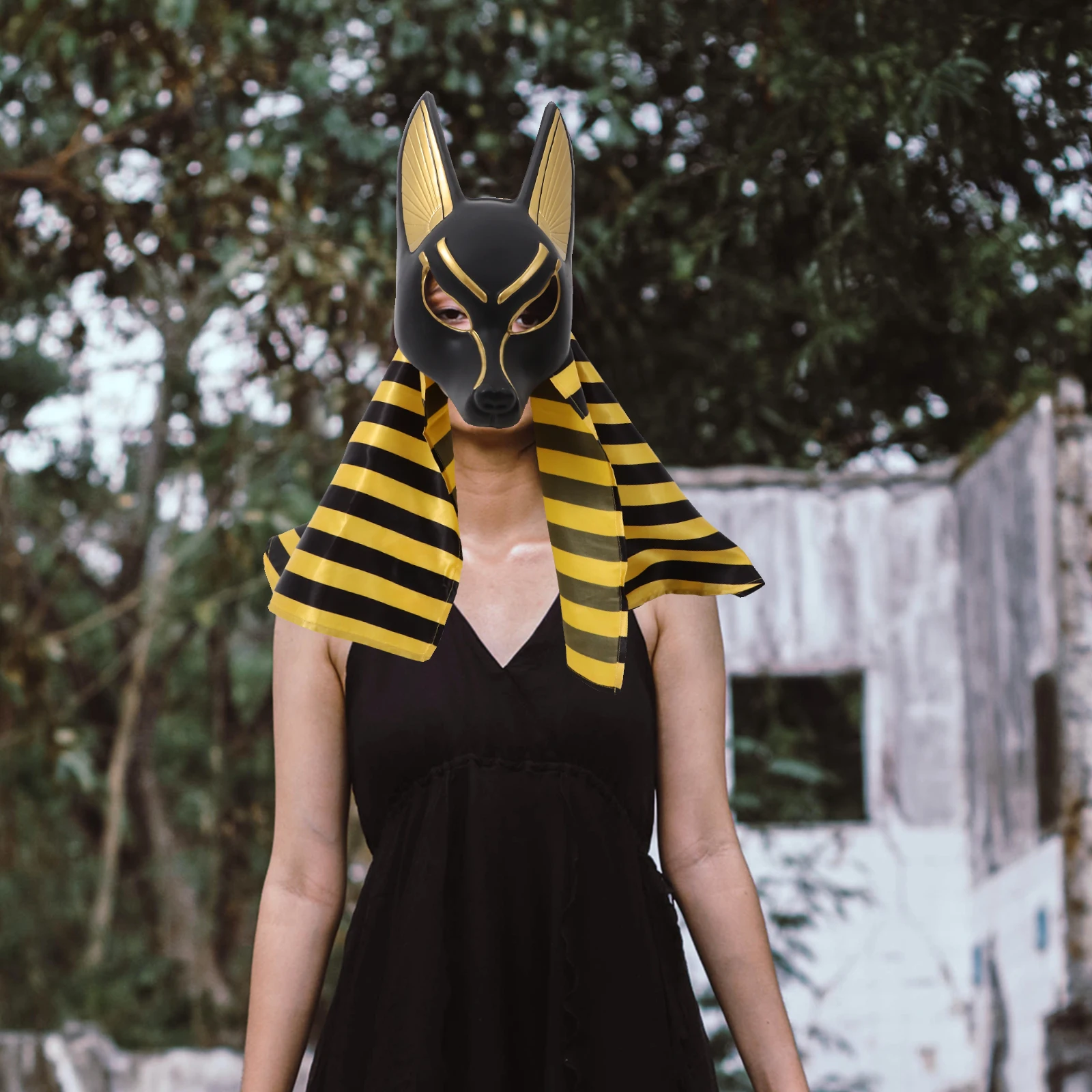 

Anubis Mask Headscarf Set Decorative Kerchief Halloween Masquerade Party Plastic Cloth Vintage Costumes Dress Up Props Retro