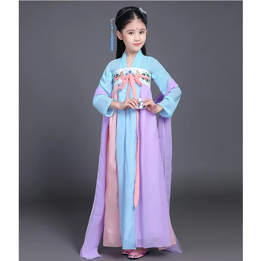 

Chinese Traditional Folk Clothes Kids Dance Costumes Performance Chinese Ancient Fairy Hanfu Dress Tang Dynasty Girl