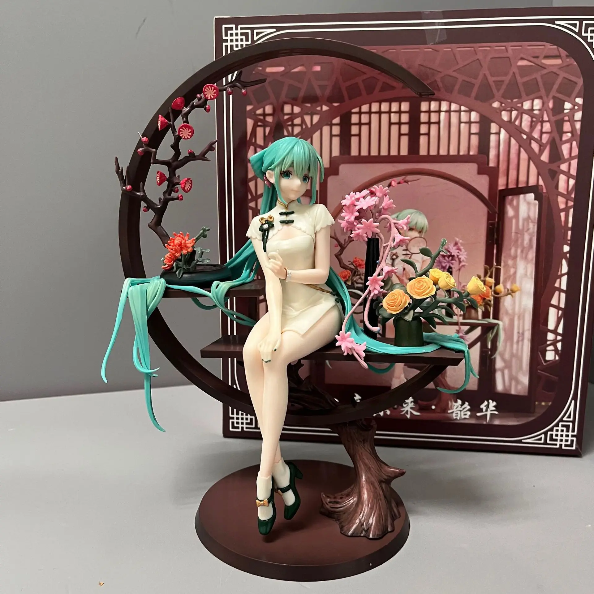 25cm Anime cheongsam Hatsune Miku Q Version Action Figure PVC Model Statue Computer desk ornament doll Toy Collect Gifts boxed