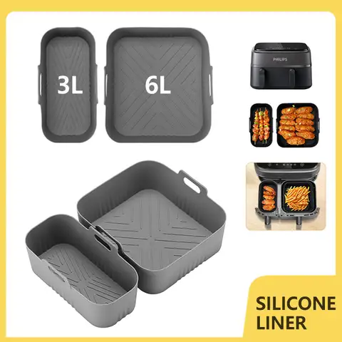 สี่เหลี่ยมผืนผ้า Air Fryer ซิลิโคน 3L/6L ใหญ่ขนาดเล็กตะกร้าคู่สําหรับ Philips NA350 Airfryer อุปกรณ์เสริมตะกร้าซิลิโคนแม่พิมพ์