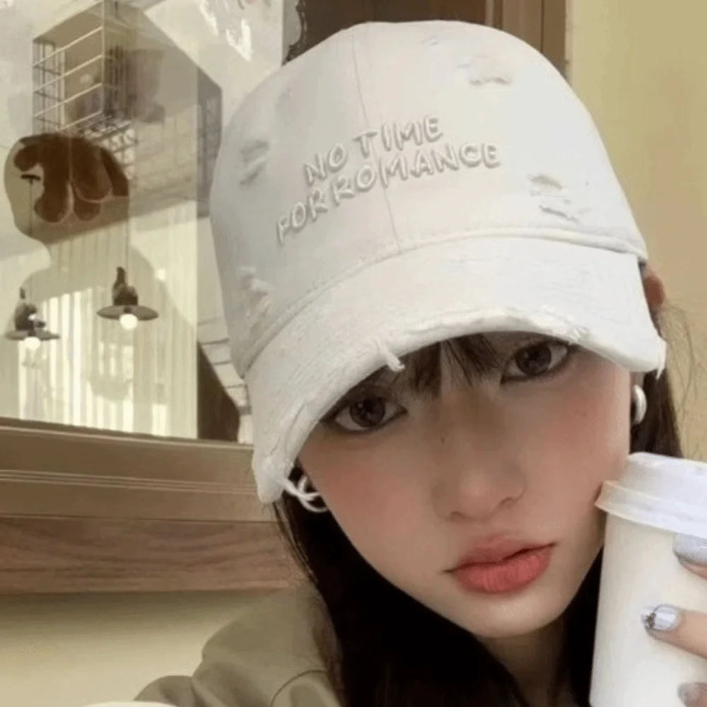 

Регулируемая рваная бейсболка с вышивкой алфавита, корейская бейсболка с буквами, винтажная фуражка из стираного хлопка с отверстиями, уличная кепка