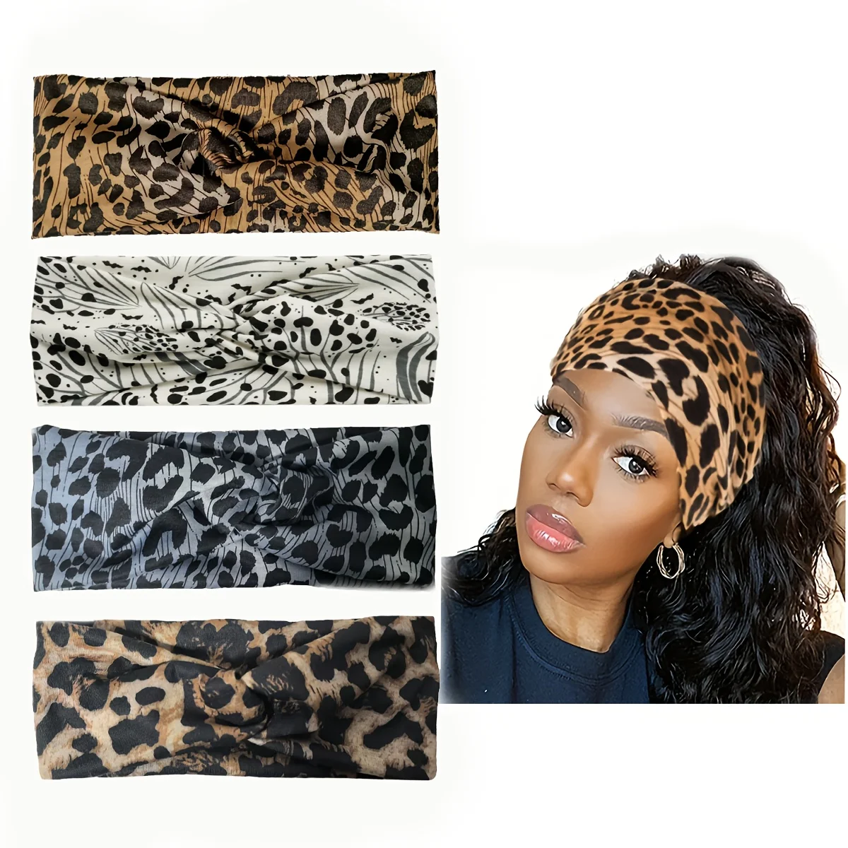 

4 soft sweat absorbing headbands, suitable for daily use in fitness, yoga, and running