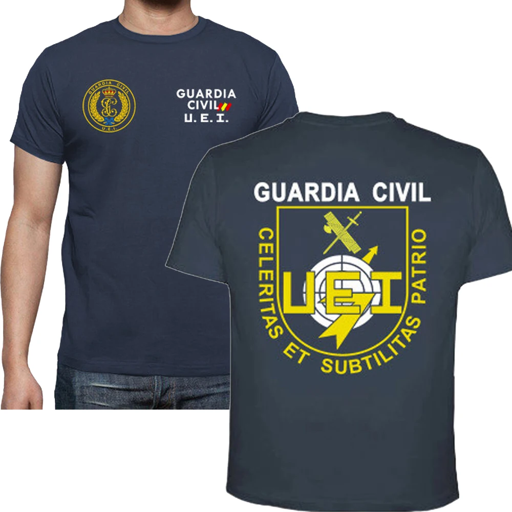 España Guardia Civil UEI Insignia Camiseta. 100% Algodón De Alta Calidad, Cuello Redondo Casual Top