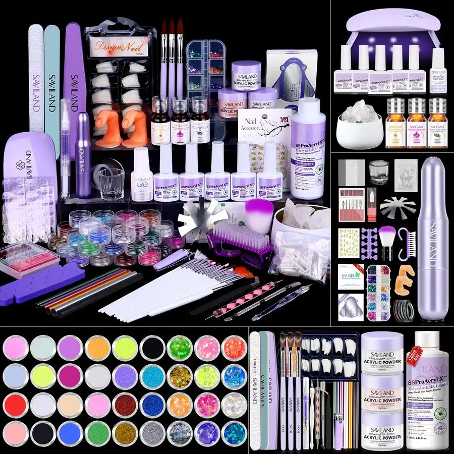 Kit per unghie Set acrilico Kit professionale per unghie acrilico con tappetino per unghie Pennello per nail art Smalto per unghie con essiccatore per