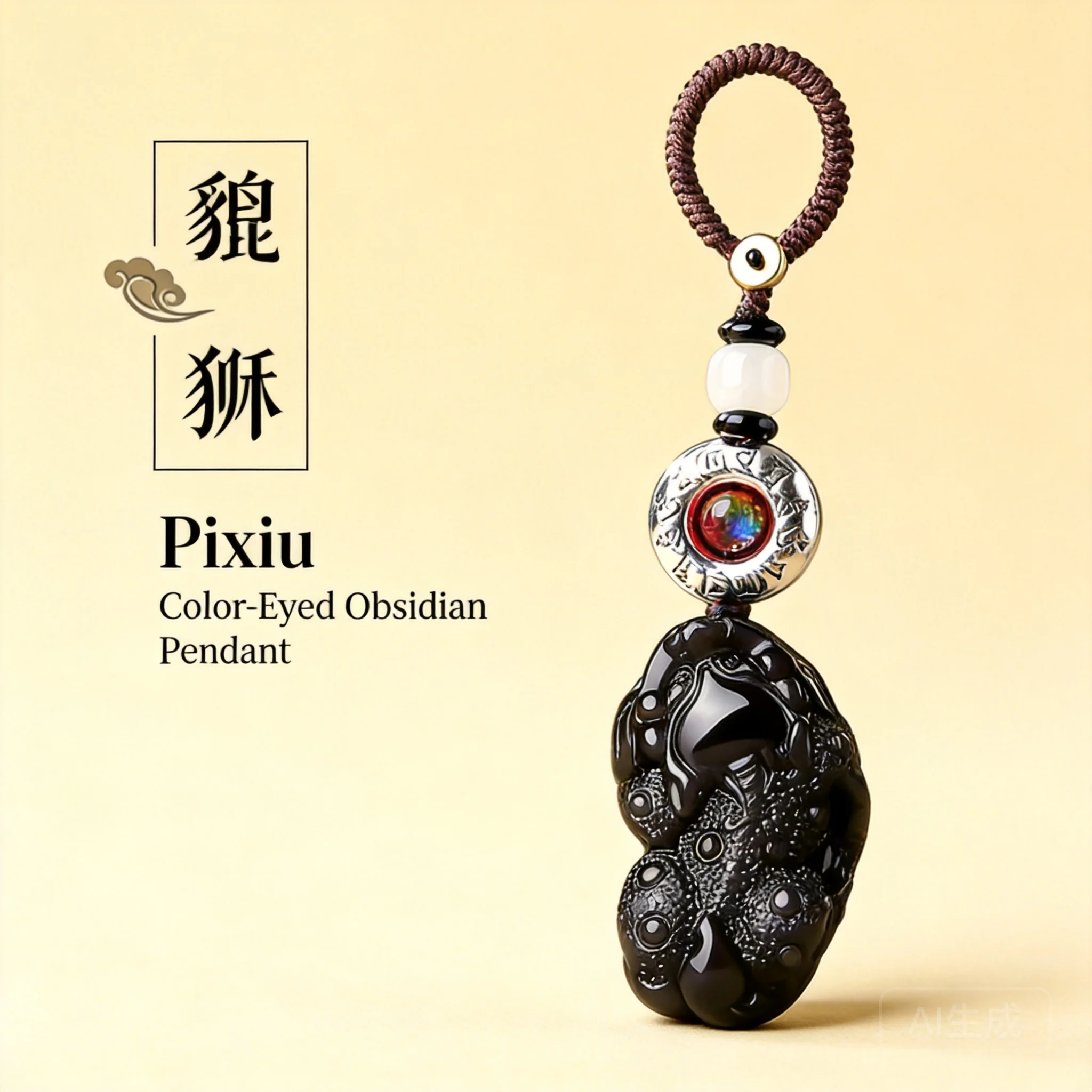 

Chinese Style Icy Obsidian Pixiu Car Keychain Cinnabar Ping An Buckle Six True Words Lucky Blessing Wealth Attracting Bag Hanger