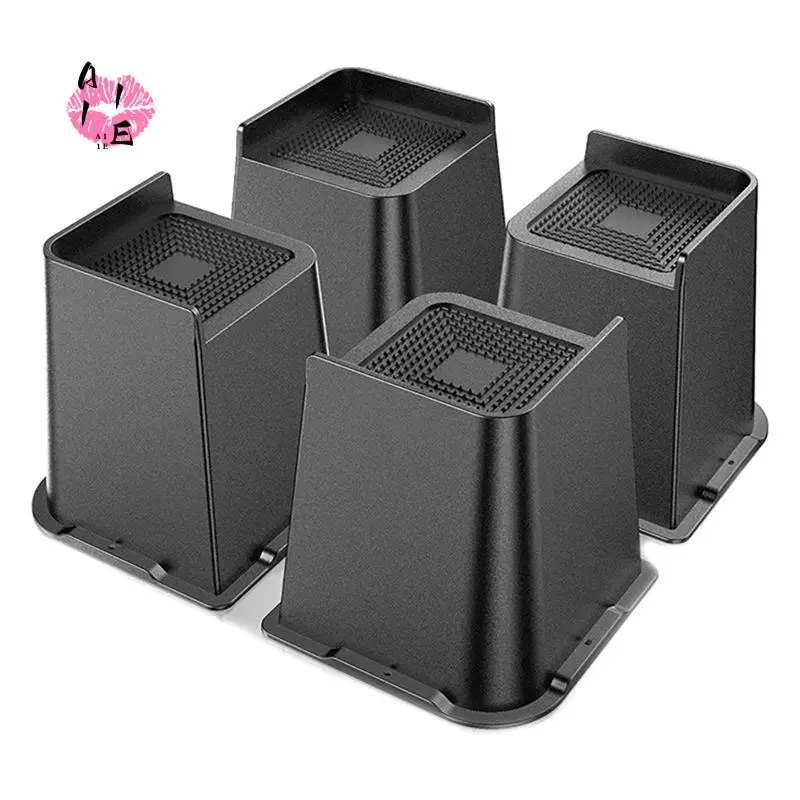 

A11E-6Inch Bed Risers Height Trapezoidal L Shape Half Top Spikes Bottom Rubber Strip King Bed Riser 4 Piece Furniture Riser