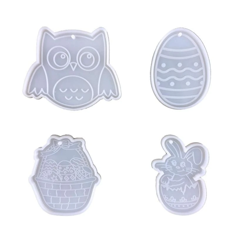 

F42F 4Pcs Shiny Easter Day Series Keychain Silicone Mold for Easter Day Gift Craft