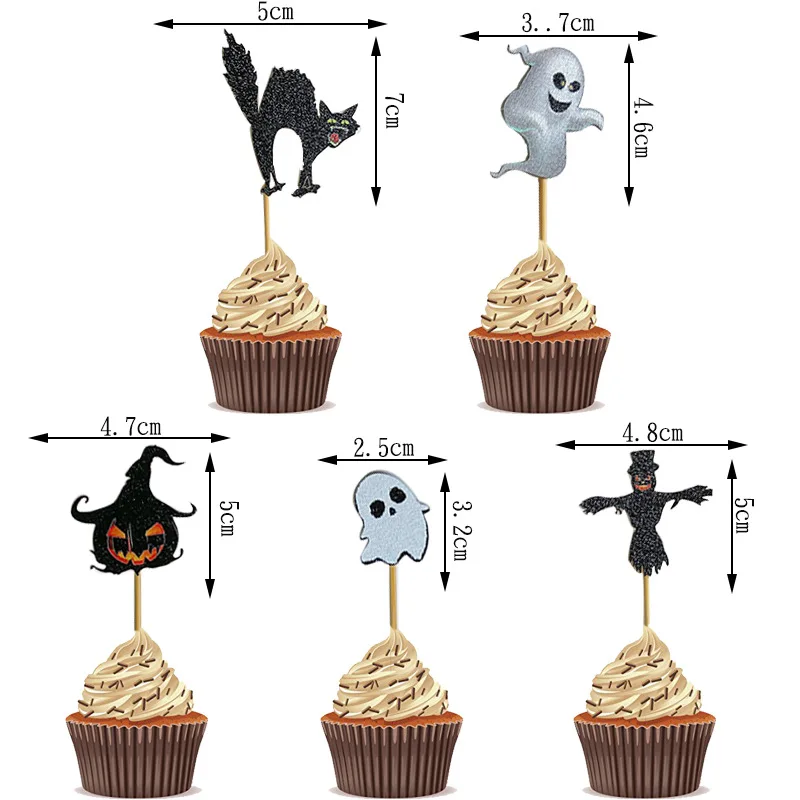 Halloween Horror Theme Cake Topper, Skull Cap, Cupcake Picks for Kids, Birthday Party, Decoração Dia dos Mortos