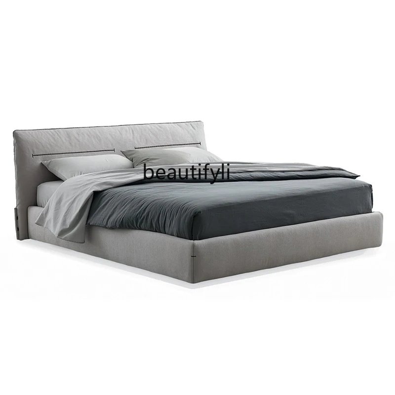 Modern Light Luxury Simple Cotton and Linen Fabric Double Bed Master Bedroom Small Apartment Backrest Designer Soft Pack Bed