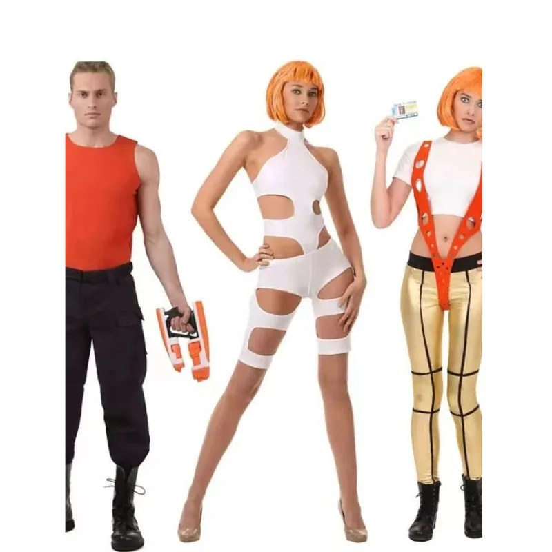 

Halloween Stage Performance Cosplay The Fifth Element Series Lili Orange Strap Top White Jumpsuit Cobain Costume