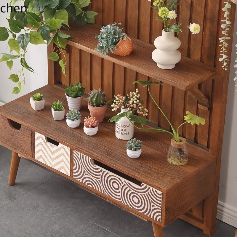 solid wood flower stand storage multi-layer storage living room multi-functional floor locker