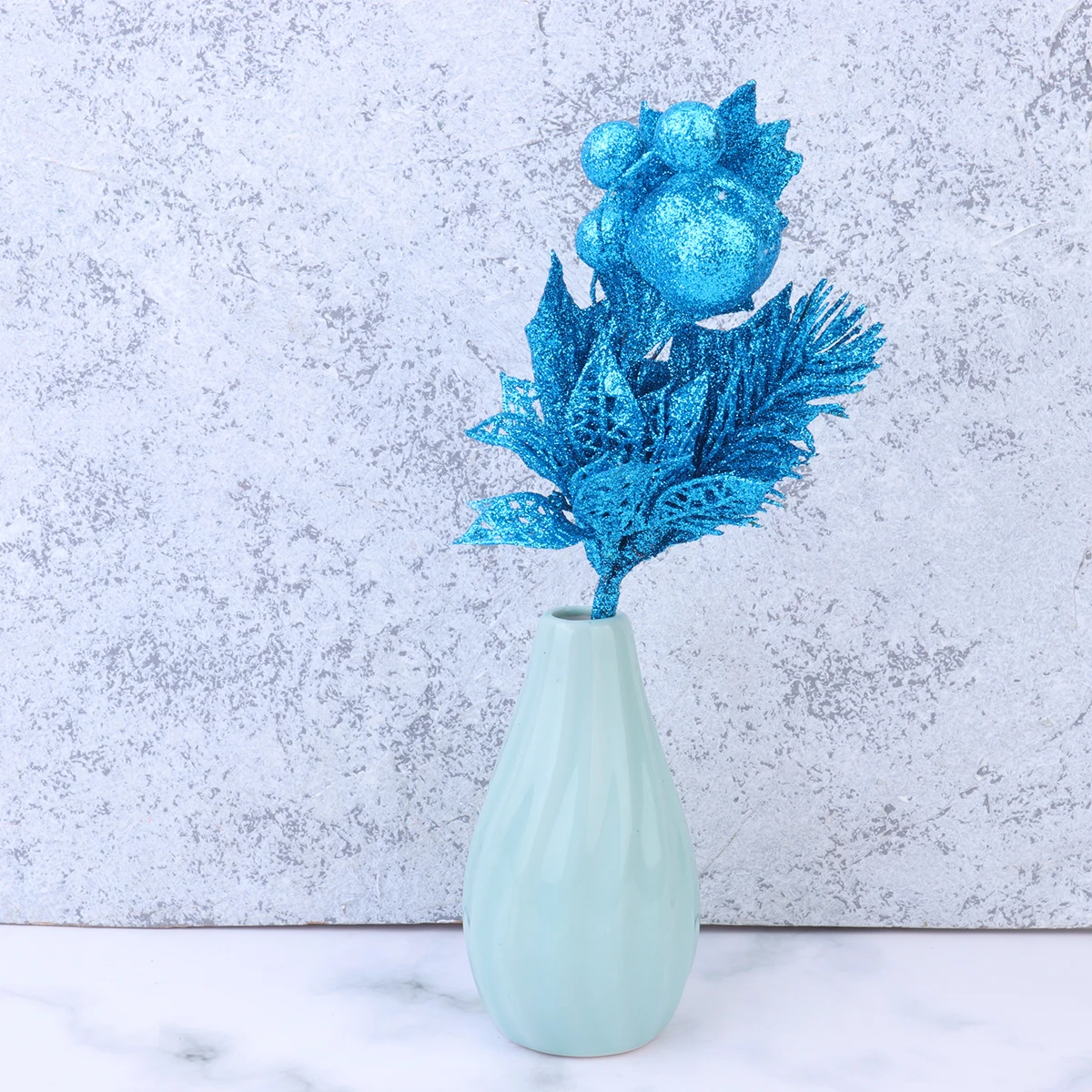 

4pcs Blue Artificial Christmas Branch Glitter Mini Pick Stems Simulate Plant For Diy Home Decoration Festive Wreath Tree