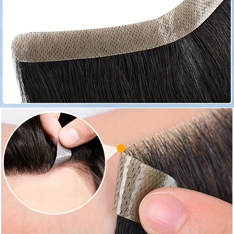 0.06mm Black Straight Man Toupee V Style Frontal Hairline for Men 15cm Human Hair Ultra Thin Skin PU Men's Capillary Prosthesis