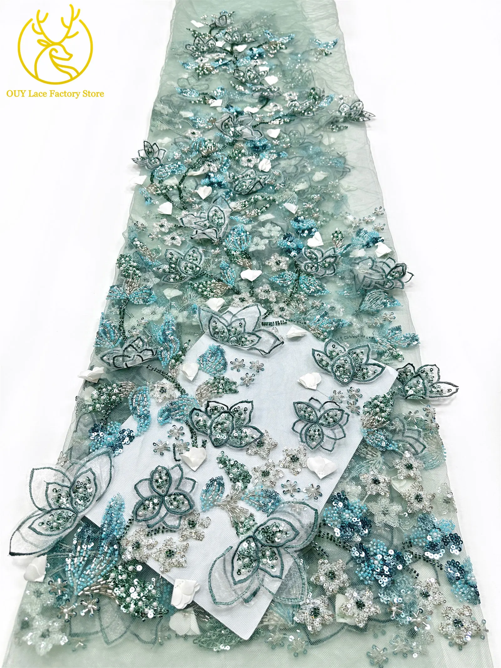 5 Yards afrikanischer 3D-Blumen-Spitzenstoff mit Perlen, 2026, hochwertiger französischer nigerianischer Stickerei-Tüllstoff zum Nähen von Hochzeitskleidern – Detail 22