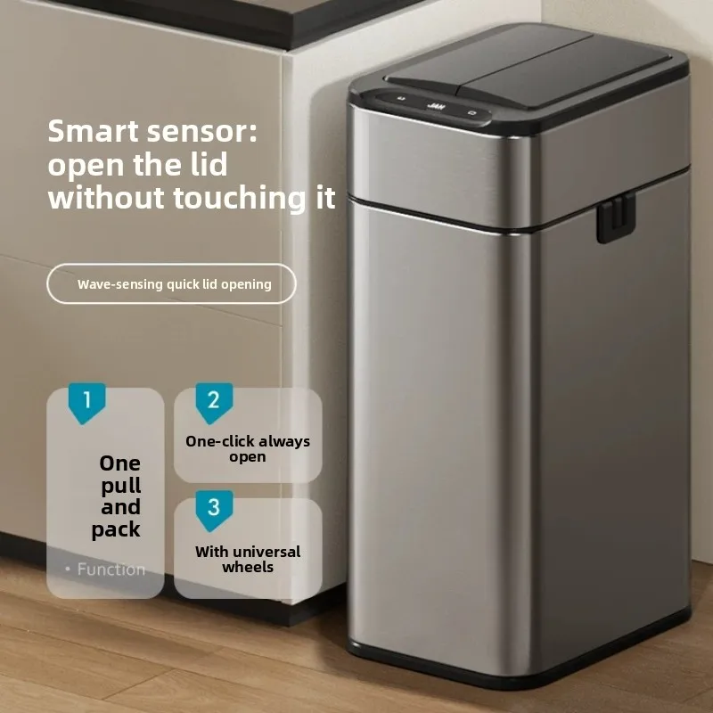 Smart Trash Can with Lid  Automatic Self-Sealing Waste Bin for Kitchen Touchless Garbage Can Large Capacity Electric Dustbin