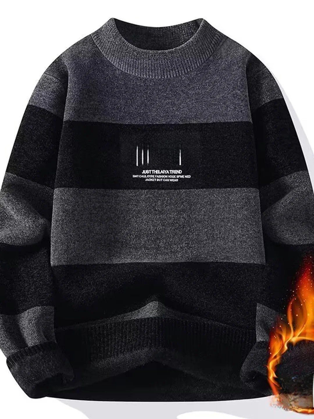 

Мужской вязаный свитер в американском ретро-стиле с флисовой подкладкой, утолщенный, с длинным рукавом и круглым вырезом, теплый зимний базовый слой, модный и универсальный.