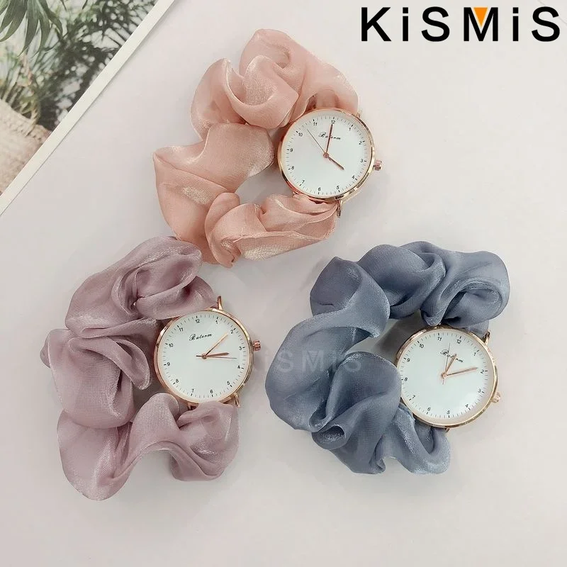 Creative Ribbon Digital Watch Colorful Fabric Band Quartz Watch No Clasp Bracelet Elegant Stylish Student Watch for Women