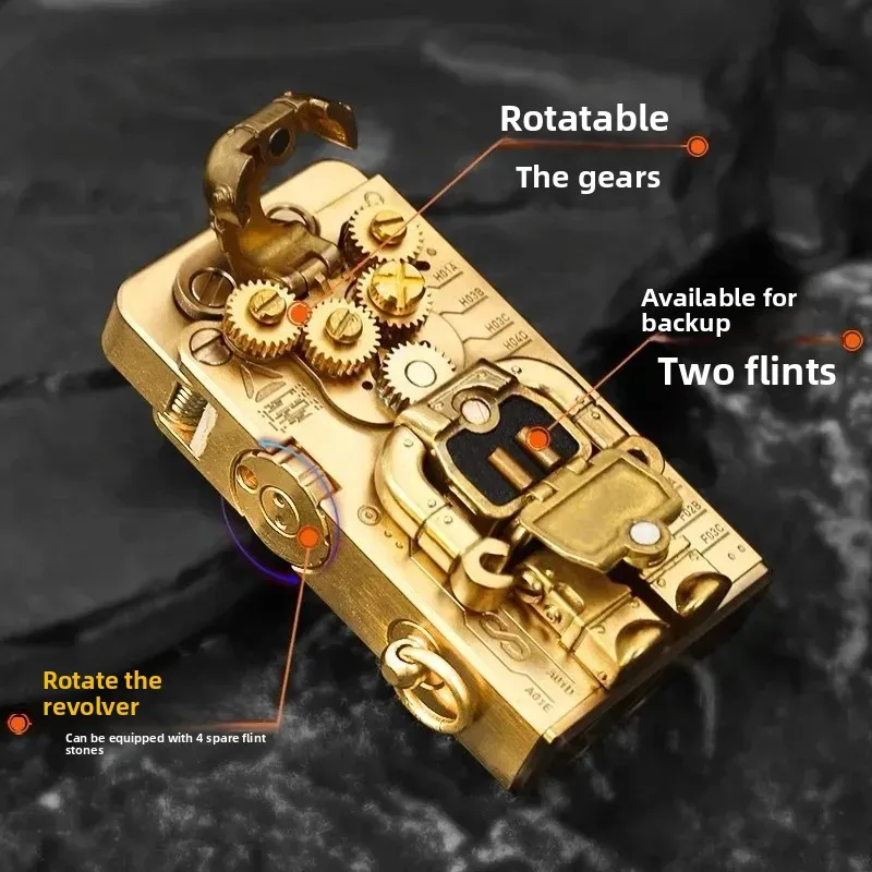 BLX Brass fuel Lighter Mechanical Bear Gear Linkage Pops Up Retro Punk Handmade Creative Trend Personalized Gift Giveaway