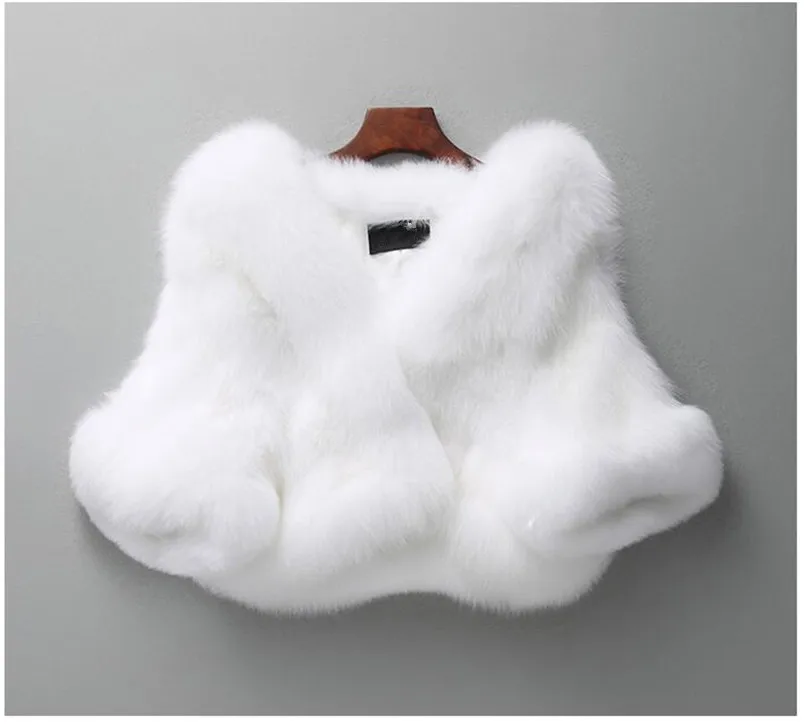 

Winter New White Real Fox Fur Women's Jacket Coat Full Pelt Fluffy Ponchos Wedding Bridal Shrug Shawl Cape