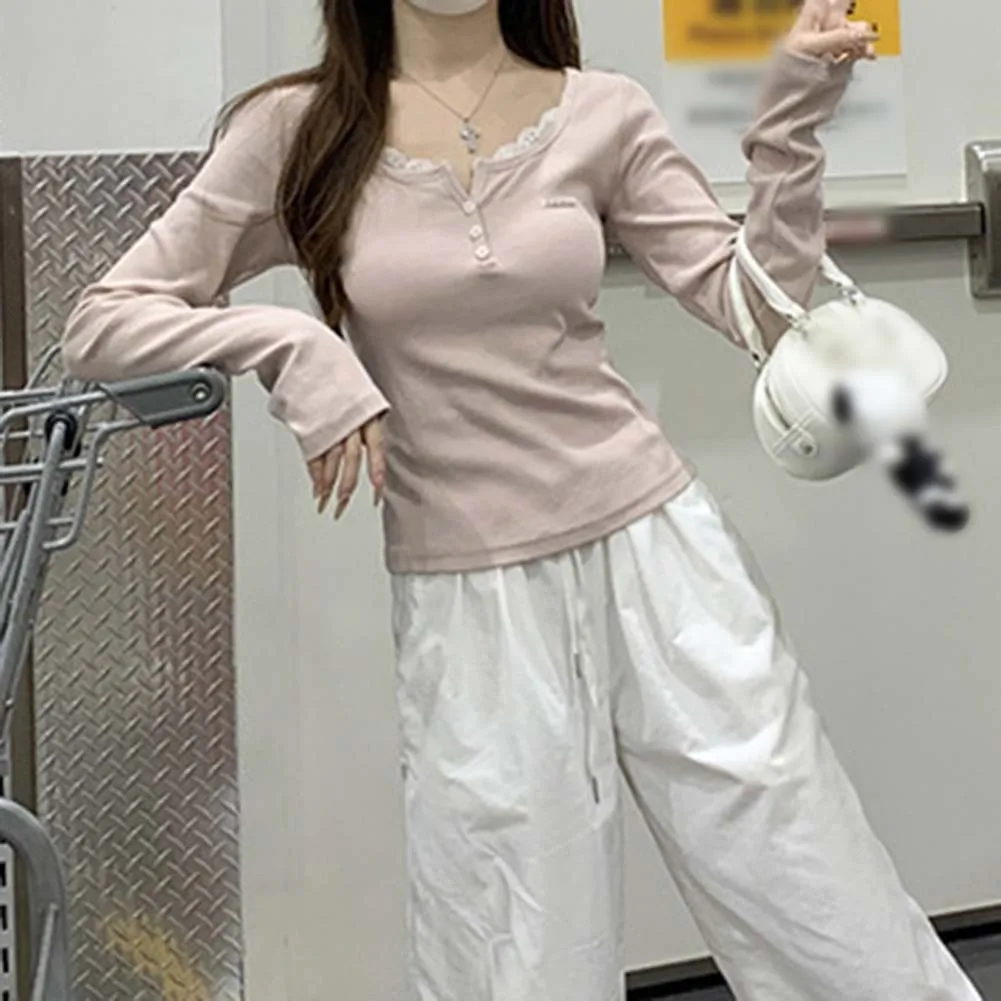 Casual Spring Autumn Wear Spring Autumn Elegant Casual Wear Gray Lace Button for top Polyester Fabric Casual Outings