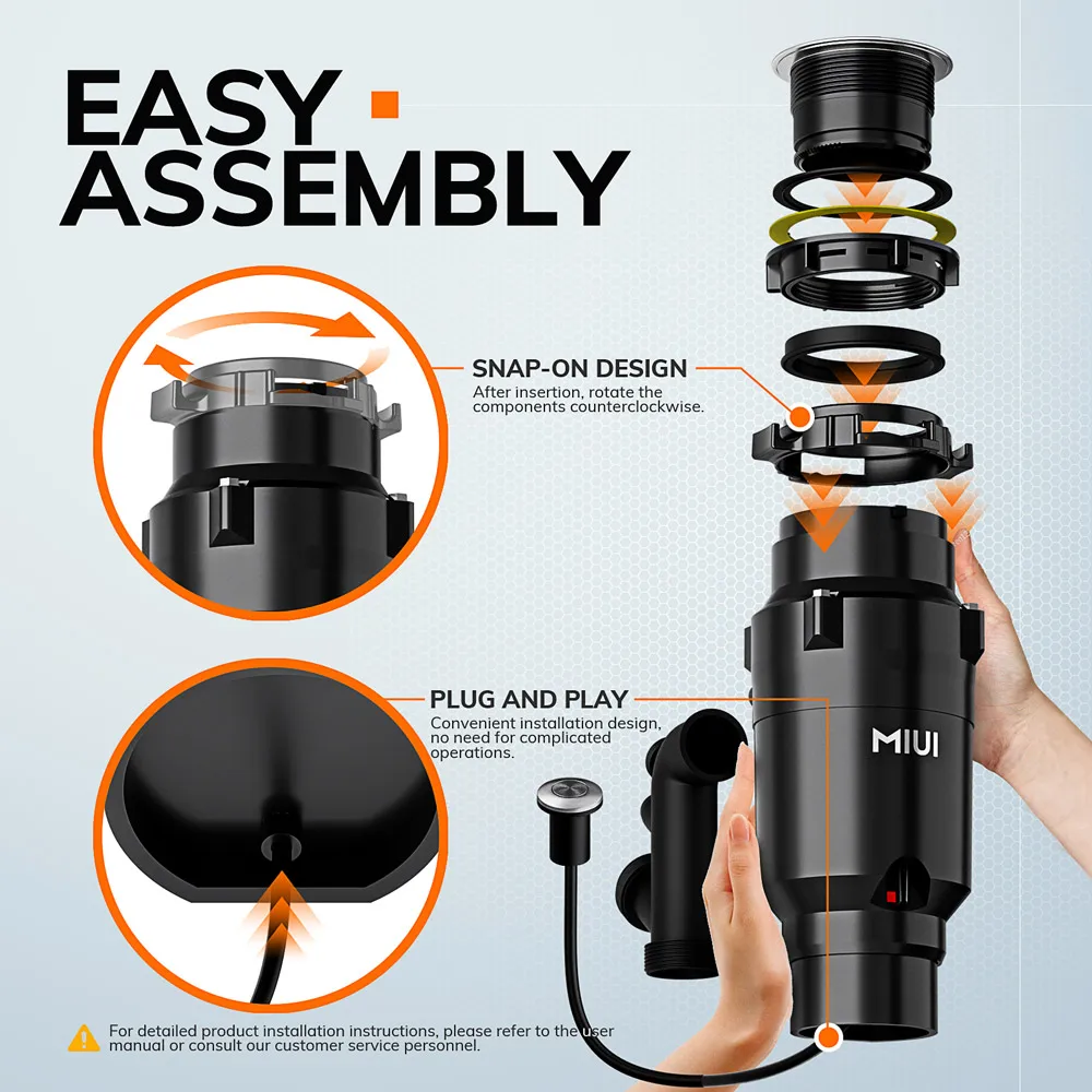Continuous Feed Garbage Disposal with Sound Reduction,1/2 HP Stainless Steel Food Waste Grinding System,Power Cord Included