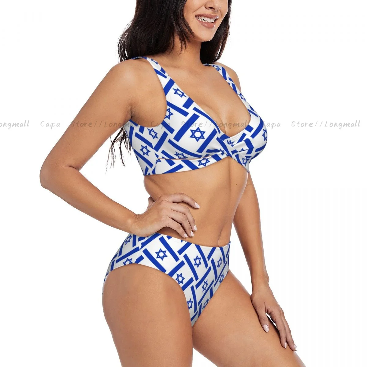 

Summer Women V Neck Bikini Set Israel Flag Print Swimwear Female 2 Piece Beach Swimsuit Bathing Suit