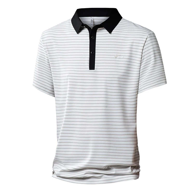 Outdoor Casual Commercial Affairs Men Polo Shirt New Loose Stripe Comfort Breathable Tops Summer Fashion Versatile T Shirt Men
