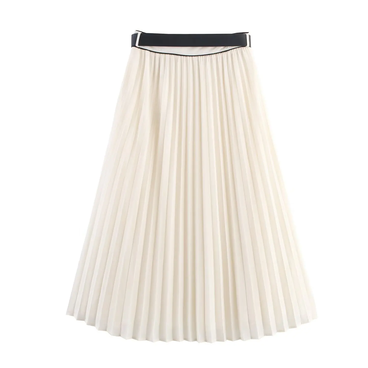 BSK&TRAF2025 женская летняя новая контрастная цветная отделка, плиссированная рубашка без рукавов с v-образным вырезом + с поясом, декоративная плиссированная юбка